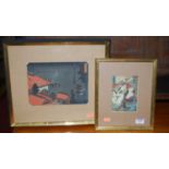 A Japanese erotic woodblock print, 14 x 10cm; and one other (2)