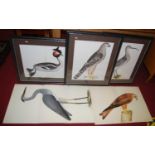 A set of three Swedish reproduction bird prints, each in glazed frame, 44 x 55cm; and two other