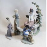 A large Lladro Spanish porcelain figure of a girl seated beneath a tree with a dove, printed