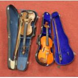 An early 20th century continental violin, having a two-piece back and ebony fingerboard, length 33cm