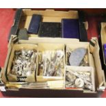 Two boxes of miscellaneous cased and loose silver plated flatware, various patterns, dates and