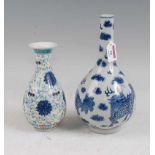 A Chinese export blue & white bottle vase of typical form decorated with mythical figures within