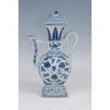 A Chinese export blue & white coffee pot and over of slab sided form, the body with typical floral