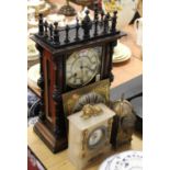 A late 19th century continental walnut and ebonised mantel clock, having enamelled dial with Roman