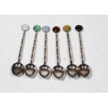Tackhing of Hong Kong - a set of six sterling silver coffee spoons, each having jewelled