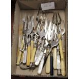 A collection of loose silver plated toasting and bread forks, to include ivory and mother of pearl