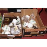 Two boxes of miscellaneous china and glassware, to include Crown Staffordshire part tea service in