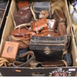 A box of miscellaneous cameras, to include an Ontoscope French stereo-camera, stamped Brevet SGDG