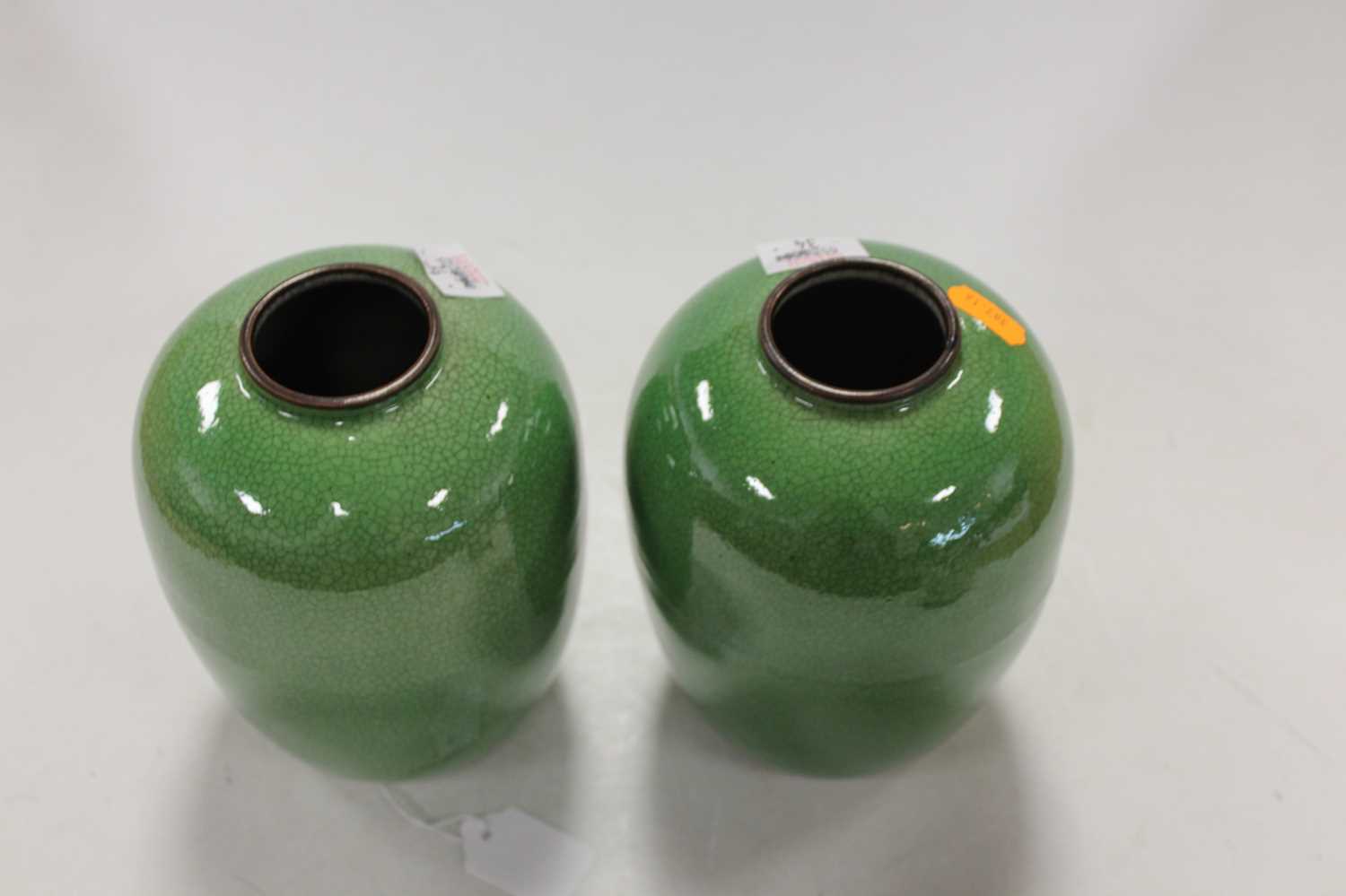 A pair of Chinese green crackle glazed vases each of ovoid form, height 17cm, together with one - Image 7 of 8