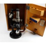 A 20th century German Carl Zeiss monocular microscope, height 30cm, cased
