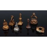 Six various Victorian fob seals to include silver and bloodstone set example, various gilt metal and