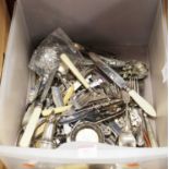 A box of miscellaneous silver plated wares, to include a lighthouse sugar sifter, napkin rings,