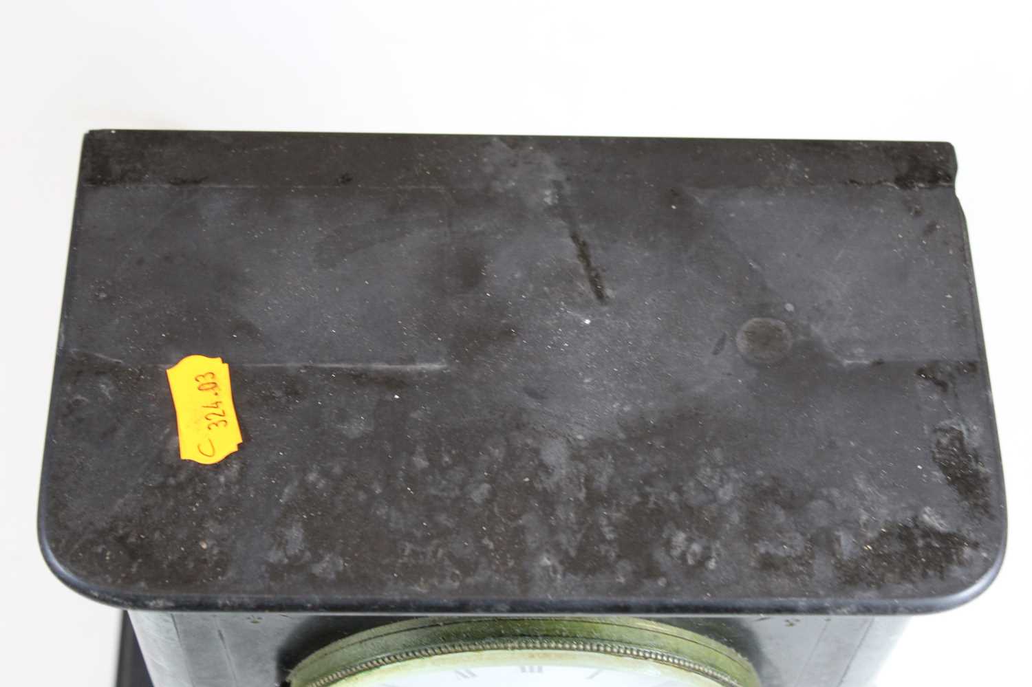 A Victorian black slate and serpentine marble 8 day mantel clock, H29cm - Image 3 of 3
