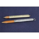 A circa 1900 9ct gold propelling pencil by Samson Morden & Co, inscribed CP from CE, together with