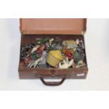 A box of assorted playworn painted lead animal and other figures to include Britains