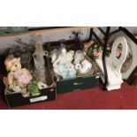 Vendor 208 Two boxes of mixed effects to include; decorative ornamental figures, various glasswares,