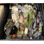 A box of miscellaneous items, to include large Murano glass fish, Lilliput Lane cottage ornaments