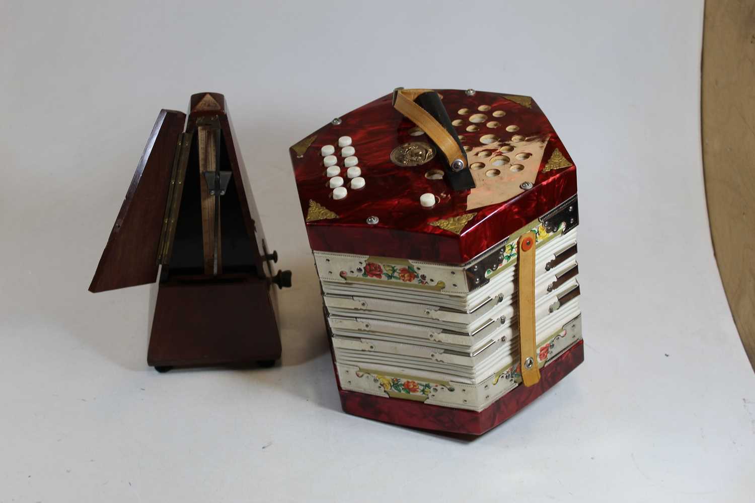 A German Scholer accordion together with a French Paquet mahogany cased metronome, height 23cm - Image 2 of 3