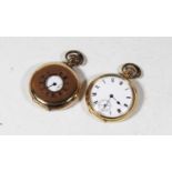 A gents gold plated Dennison cased half hunter keyless pocket watch, case dia. 50mm, together with