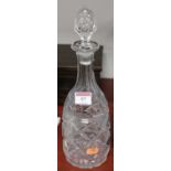 A 20th century cut glass decanter, with facet cut neck and hobail cut decoration