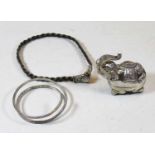 A Celtic style wirework and white metal necklet; together with a white metal snake bracelet; and a