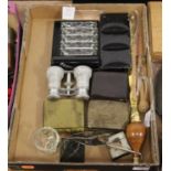 A collection of miscellaneous items to include a treen light switch, opera glasses, glass knife
