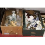 Two boxes of mixed effects to include; various cut glass crystal decanters and stoppers,
