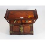 An Asian rosewood and burr wood table-top jewellery chest, fitted with two short drawers with