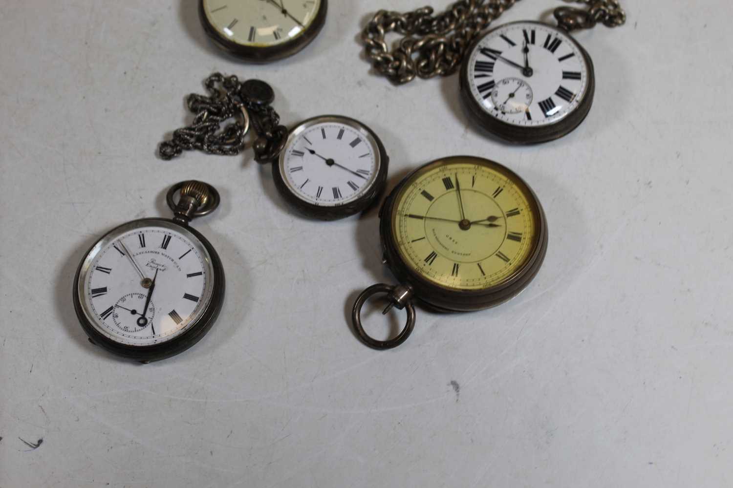 A Victorian silver chronograph pocket watch, together with four others similar, and an early 20th - Image 2 of 3