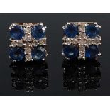 A pair of 9ct gold, sapphire and diamond set ear studs, 2.1g, w.8mm