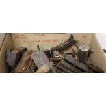 A box of mixed effects to include; various early 20th century woodworking planes, further