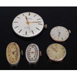 Two ladies Omega mechanical watch dials and movements, one other by the Geneva Clock Company, and