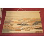 A machine woven wall hanging depicting a country scene