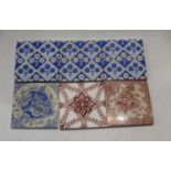 Three ceramic tiles with diamond floral decoration, each having raised mark verso, Mintons