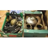 Two boxes of miscellaneous items, to include an early 20th century Indo-Persian silver plated