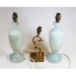 A pair of polished table lamps of baluster form h.36cm, together with a gilt table lamp (3)