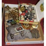 A collection of miscellaneous items to include various Britains figures, brass ornaments, silver
