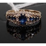 A 9ct gold, sapphire and diamond dress ring, 2.5g, mid-20th century, size P