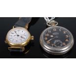 A gents Ingersoll Radiolight nickel cased open face pocket watch having keyless movement and