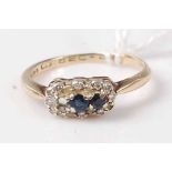 A 9ct gold, sapphire and diamond dress ring (some stones missing), 1.8g, size L