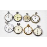 Eight various gents nickel cased pocket watches to include Ingersoll, Smiths, Helvetia, Roskoff,
