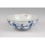 A Chinese export porcelain blue & white bowl, the interior decorated with a seated figure, the