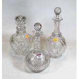 A Regency style decanter, having a cut glass base with triple ring neck and mushroom stopper;