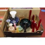 A box of sundry art glass to include; numerous ruby specimen vases, heavy base table bowl, etc
