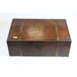 A Victorian rosewood and brass inlaid writing slope with fitted interior, 41cm wide