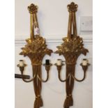 A pair of contemporary French style floral gilded twin branch wall lights, height 72.5cm