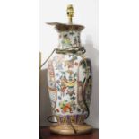 A 20th century Chinese enamel decorated stoneware table lamp, h.44cm