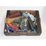 A box of miscellaneous loose and playworn diecast toy vehicles to include Dinky Toys leopard tank,