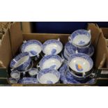 A box of Spode Italian design blue & white ceramics to include; tea cups and dinner wares