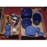 A collection of French blue enamelled oven wares, together with an Ironstone jug etc. Condition